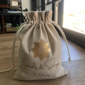 De yute de alta calidad de regalo con cordón bolsa de polvo de impresión de oro de yute bolsa de embalaje