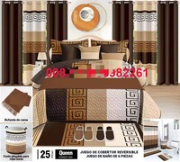 Vente en gros de 25 pièces de linge de lit King Size avec rideaux assortis, motif floral, tissu polyester/coton 400TC
