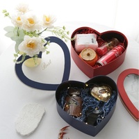Nouveauté - Coffret cadeau d'amour - Bouquet de roses et de fruits roses - Coffret de fleurs en forme de cœur pour la Saint-Valentin avec fenêtre en PVC transparent