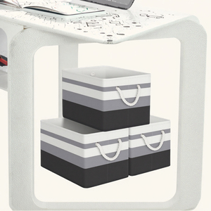 Contenedores Rectangulares Grandes de Papel con Asas de Cuerda, Color Gris Degradado, Paquete de 3 - Product Image 3