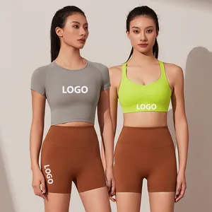 Ropa Deportiva OEM fábrica feminina 2 peças roupas justas de ginástica treino conjuntos curtos personalizados de ioga de alta qualidade