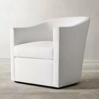 RH OLIVER BARRELBACK SLOPE ARM CHAIR, Moderner weißer Stoffsessel mit geschwungener Rückenlehne, luxuriöser Akzentsessel für das Wohnzimmer