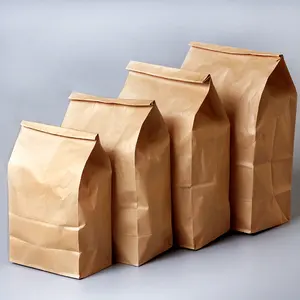 Sacos de embalagem para alimentos, embalagem reciclável de cor marrom reciclável para almoço