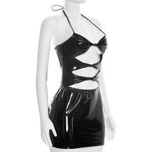 Viviblook D26DS057 Vestido Sexy de Verano para Mujer, Sin Mangas, Cuello Halter, Mini Vestido Ajustado con Aberturas y Parches - Product Image 4