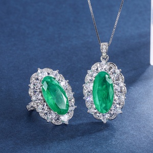 Fashion Eco-friendly Copper 12*20mm Green Zircon Teardrop Necklace Rings <b>Set</b> Elegant Simple Jewelry <b>Sets</b> for Refined Looks - Product Image 3