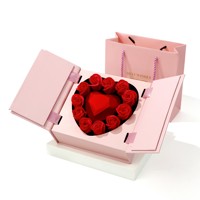 Geschenkdoos Creatieve Dubbele Bloem Verrassing Spot Zes Rozen Hartvormige Ketting Ring Valentijnsdag Acryl Box Geconserveerde Rozen Doos