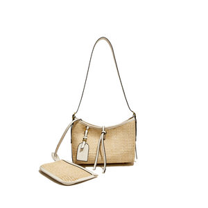 2025 borsa Tote di fascia alta modello antifurto con chiusura a cerniera con rivestimento in poliestere intrecciato a forma di paglia portabile con imbracatura - Product Image 4