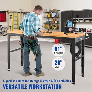 Banc de travail mobile grand format en promotion avec plateau en bois et prise intégrée, idéal pour garage, hauteur réglable, pour mécaniciens - Product Image 3