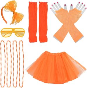 Accessoires de costume <span class=keywords><strong>tutu</strong></span> années <span class=keywords><strong>80</strong></span> pour filles avec chauffe-jambes, gants, lunettes, bandeau, collier, tenue de performance pour fête d'Halloween - Product Image 4