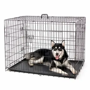 Two Doors Design Folding Steel Dog Cage Dog Kennel With Plastic Tray