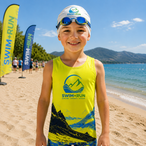 Camisetas de tirantes personalizadas con estampado por sublimación para niños, de poliéster de secado rápido, para natación, correr y eventos. - Product Image 4