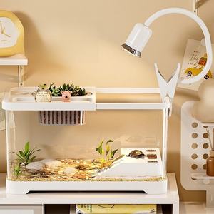 מיכל צב שקופה מקצועית עם מכסה פלסטיק מרובע קטן מדגי צב שולחן עבודה קטן מרפסת הבית או סלון - Product Image 1