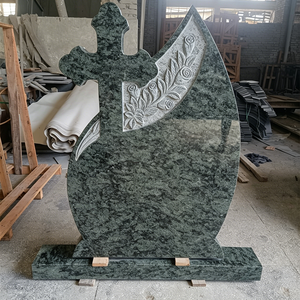 Design Unici per Lapidi in Granito Verde Oliva con Croce Intagliata, Monumento Verticale Stile Rumeno, Prezzi Convenienti per Lapidi Cimiteriali - Product Image 1