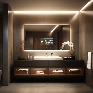 <span class=keywords><strong>Espejo</strong></span> Inteligente para <span class=keywords><strong>Baño</strong></span> Vercon con Android 11, TV, <span class=keywords><strong>Desempañador</strong></span>, IP44, Wifi, Bluetooth, YouTube, Seguimiento de Salud, Pantalla de 21.5 Pulgadas, 1500*800mm - Product Image 1