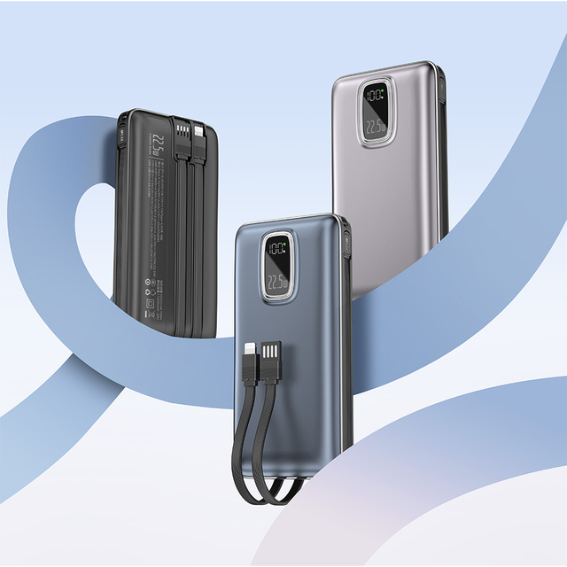 High Quality 20000mah Power Bank PD 22.5W Fast Charging Portable Powerbank With Built in Cable Digital Display