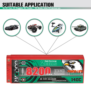 CODDAR 2S 8200MAH 7.4V 140C 5mm Bullet Hard Case RC LiPo batterie 1/10 RC voiture bateau <span class=keywords><strong>Tamiya</strong></span> sauterelle - Product Image 3