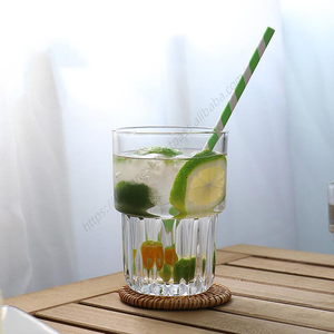 Vasos de Agua Apilables con Patrón Vertical SQ119, Vaso de Vidrio Transparente Simple para Té, Venta al Por Mayor - Product Image 1