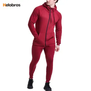 Wholesale OEM Red Fitted Sweatsuit Tracksuit Zipper Hooded Jogging Men Jogger Track Suit