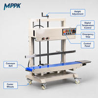 Scelleuse à bande verticale continue MPPK FR-1200 avec codeur de date, machine de scellage thermique électrique semi-automatique pour film plastique alimentaire