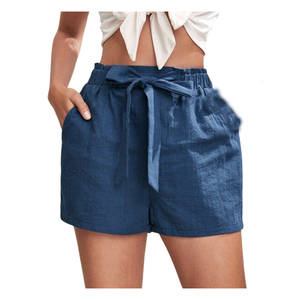 Pantalones cortos de cintura de lino para mujer con detalle de cinturón de corbata Ajuste relajado Transpirable y elegante para un estilo de clima cálido - Product Image 3