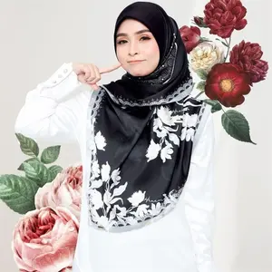 Syal muslim motif katun manche berkilau persegi saputangan malaysia klip kain hijab wanita folard baru