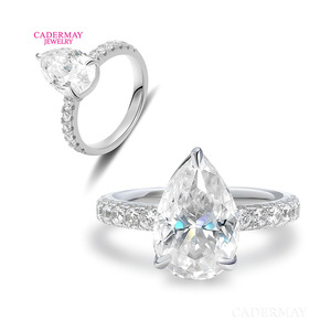 S925 Sterling <b>Silver</b> Moissanite <b>Ring</b> Pear Shape Pave Setting Engagement Jewelry For Women - Product Image 2