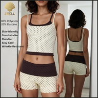 Shorts de motard micro à pois chic avec bande contrastante côtelée haute tension pour femme, style vintage athlétique