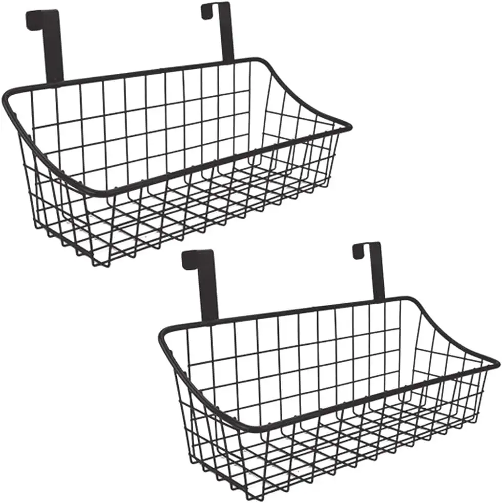 Keranjang dengan pengait keranjang penyimpanan Grid, gantungkan di belakang pintu atau di pagar, di atas pintu kabinet