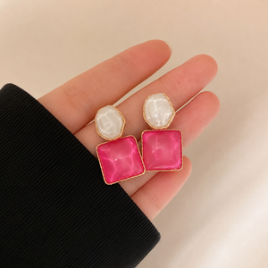 Sparkling Water Gemstone Grain Irregular Square Oval Premium Eardrops Wholesale Pendant <b>Earrings</b> for Woman - Product Image 4