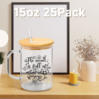 Gobelet transparent RTS de 15 oz, gobelet de voyage de 15 oz, gobelets en verre transparent vierges pour sublimation avec poignée, couvercle et paille pour le café