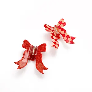 YIYI Fashionable Bright Red 7cm Acetic Acid Butterfly Hair Claw Cute High Ponytail Hair Clip Custom Wholesale