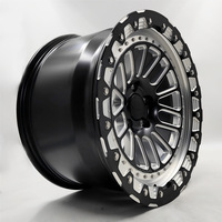 Jantes tout-terrain 4x4 pour pick-up et SUV, en alliage d'aluminium 6061-T6 forgé, 17 pouces, style Beadlock, à déport profond, noir brillant, moyeux Tank