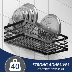 מדף אמבטיה מודרני ממתכת, עמיד למים, חוסך מקום, תלוי על הקיר, רב שכבתי עם ווים לאחסון מוצרי טיפוח - Product Image 3