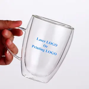 Tùy Chỉnh Tái Sử Dụng Borosilicate Cách Điện Đôi Tường Cà Phê Espresso Glass Mug Ly Thủy Tinh Hai Lớp Cho Trà Cà Phê