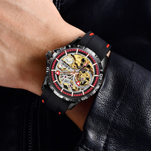 Reloj mecánico automático LIGE Skeleton para hombre, resistente al agua hasta 10 bar, caja de acero inoxidable, correa de silicona de 43mm, reloj deportivo - Product Image 2