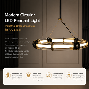 Lampadario a sospensione LED di design XZ Retro Island Luxury Nordic in ottone industriale con anello, per soffitti alti, ideale per cucina - Product Image 1