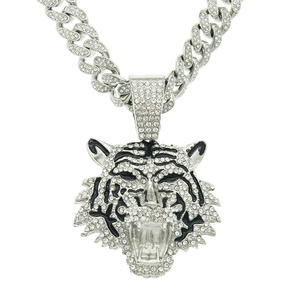 Collar con Colgante de Cabeza de Tigre en 3D con Diamantes, Estilo Europeo y Americano, Cadena Cubana - Product Image 2