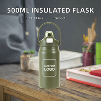 Thermos isotherme à double paroi en acier inoxydable 500 ml avec logo personnalisé, sans BPA, isolation thermique 12-24 heures, anti-fuite, pour le sport et les enfants