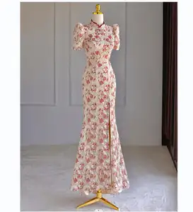 Robe de mariée traditionnelle chinoise Cheongsam, Sexy, dos nu, dentelle appliquée, robes de mariée sirène