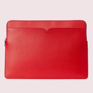 Custom Logo Pu Leer Rood Dames Vrouwen Slanke Rits 15.3 Inch Laptop Sleeve Case Voor Macbook