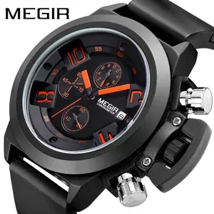 MEGIR 2002 Luxury Big Size Silicone Sport Watches Waterproof Chronograph Men Electronic Watch Relojes Hombre Custom LOGO