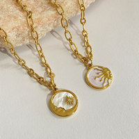 Charme étanche anti-ternissement en acier inoxydable pièce de monnaie en or massif bijoux soleil et lune pendentif collier 14k pour couple