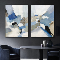 Nouvelle conception JZ Arts, peinture à l'huile abstraite moderne faite à la main, paysage, toile, décoration de salon, 2 tableaux encadrés, originaux