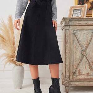 Jupe longue en jean décontractée pour femme, coupe trapèze, avec coutures, modèle personnalisé, dernière collection, haute qualité, vente en gros - Product Image 5