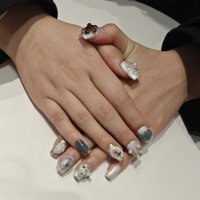 Muhaha Trend Design Brand Square Short Push-On Nails dengan Lem untuk Jari 10 Pcs