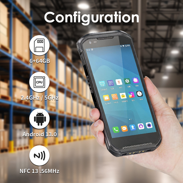 Effon TA06 GMS Approved Rugged High Resolution Full Screen Android 13 NFC Handheld Mobile PDA IP67 Rated Barcode Scanning Stock