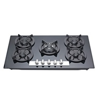 Table de cuisson à gaz encastrable 5 brûleurs, surface en verre trempé, convertible NG/GPL, cuisinière de cuisine