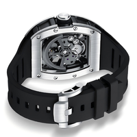 Reloj Mecánico para Hombre con Esfera Transparente, Caja de Acero Inoxidable, Correa de Silicona, Resistente al Agua 30M, Logotipo Personalizado para 30 Piezas