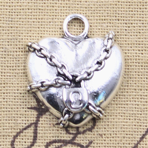 Quyến rũ khóa chuỗi trái tim mề đay 27x24mm <span class=keywords><strong>handmade</strong></span> làm phù hợp, cổ điển Tây Tạng bạc màu Mặt dây chuyền, tự làm cho vòng đeo tay vòng cổ - Product Image 4