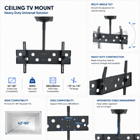 Support mural pour téléviseur de plafond robuste CPLB101PRO-84 pour écran de 42 à 80 pouces, plaque de 280 x 280 mm, capacité de charge de 80 kg, gestion intégrée des câbles